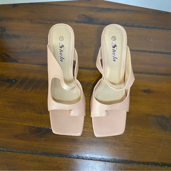 Square Toe Nude High Heels Mules. - Picture 2 of 6